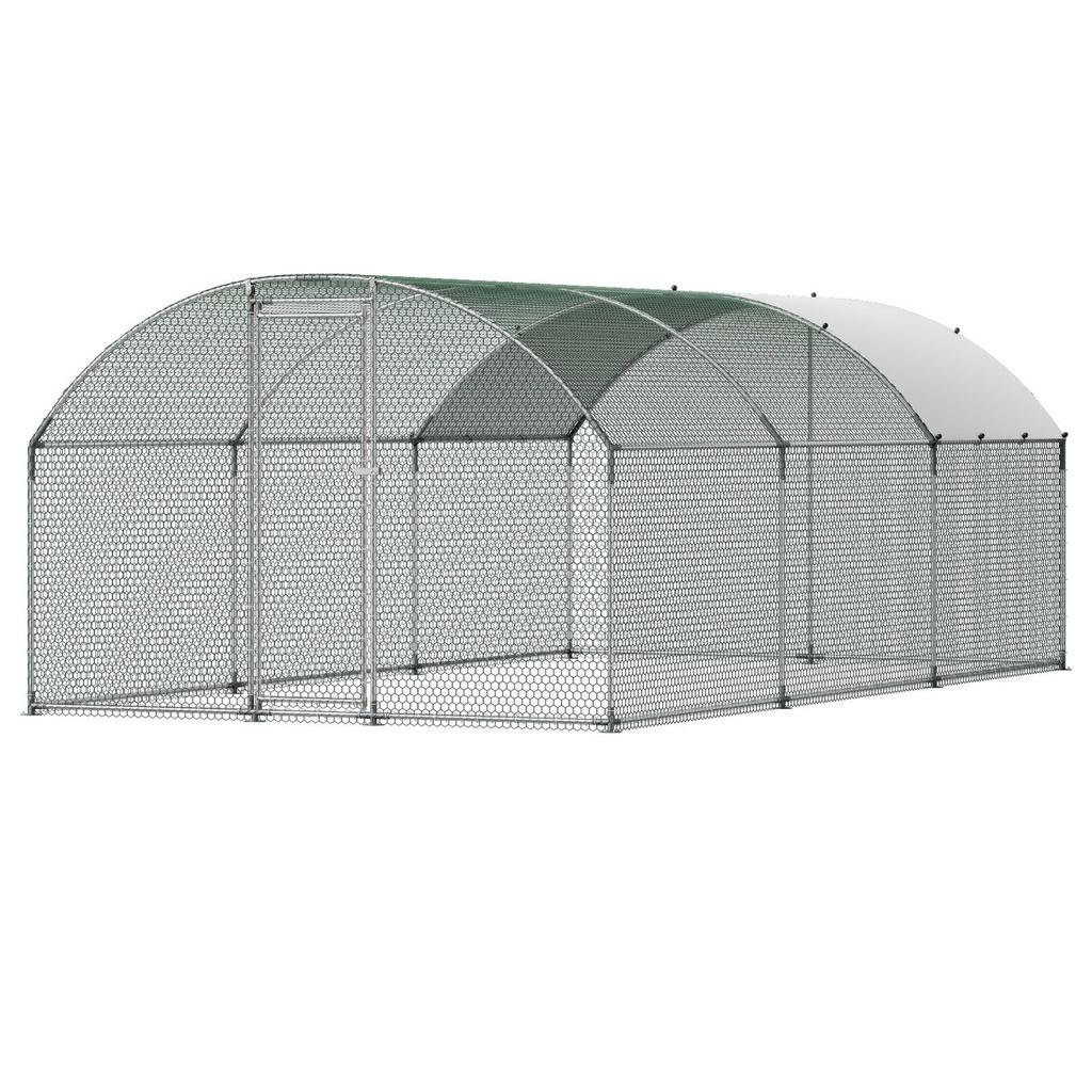 Metal Chicken Coop, 9.8x19.3x6.5 Ft Large Walk-in Chicken Runs with Cover, Doom Roof Hen House Enclosure with Security Lock, Outdoor Duck Rabbit Cage