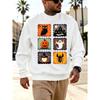 Men's Graphic Print Crew Neck Sweatshirt With Halloween Owl Haunted House Ghost Bat Collage, Loose Fit Streetwear.