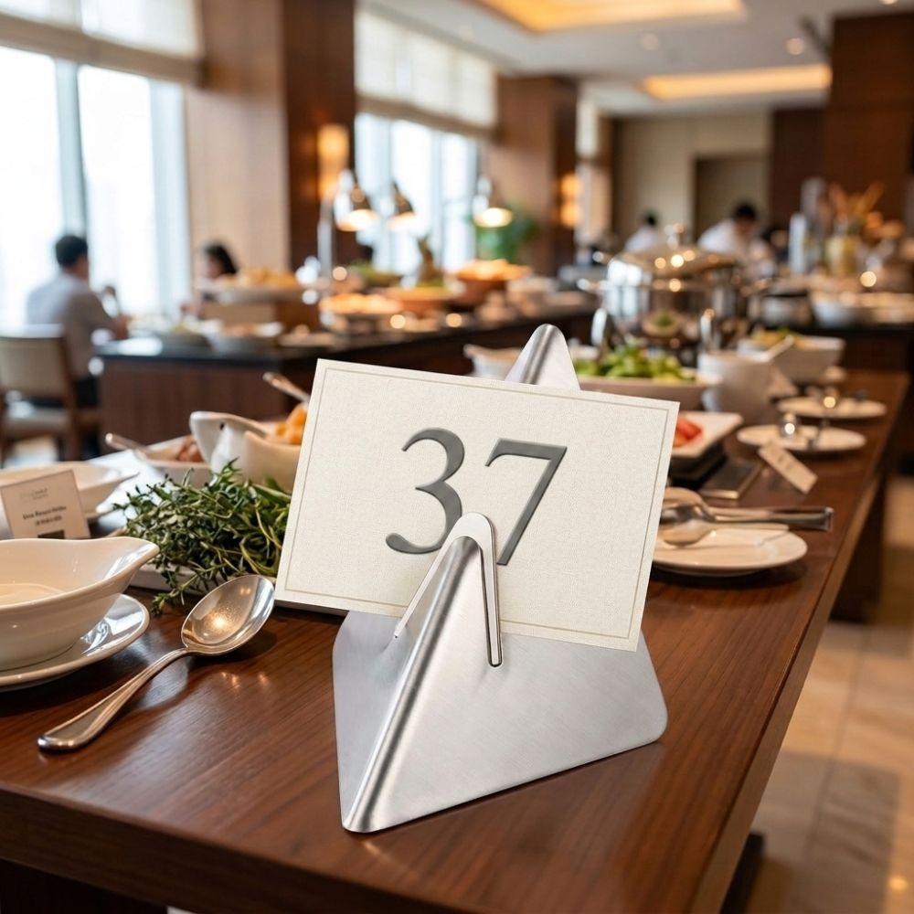 2pcs Durable Stainless Steel Table Number Holder Triangle Shape Place Card Holder Table Menu Stand Home