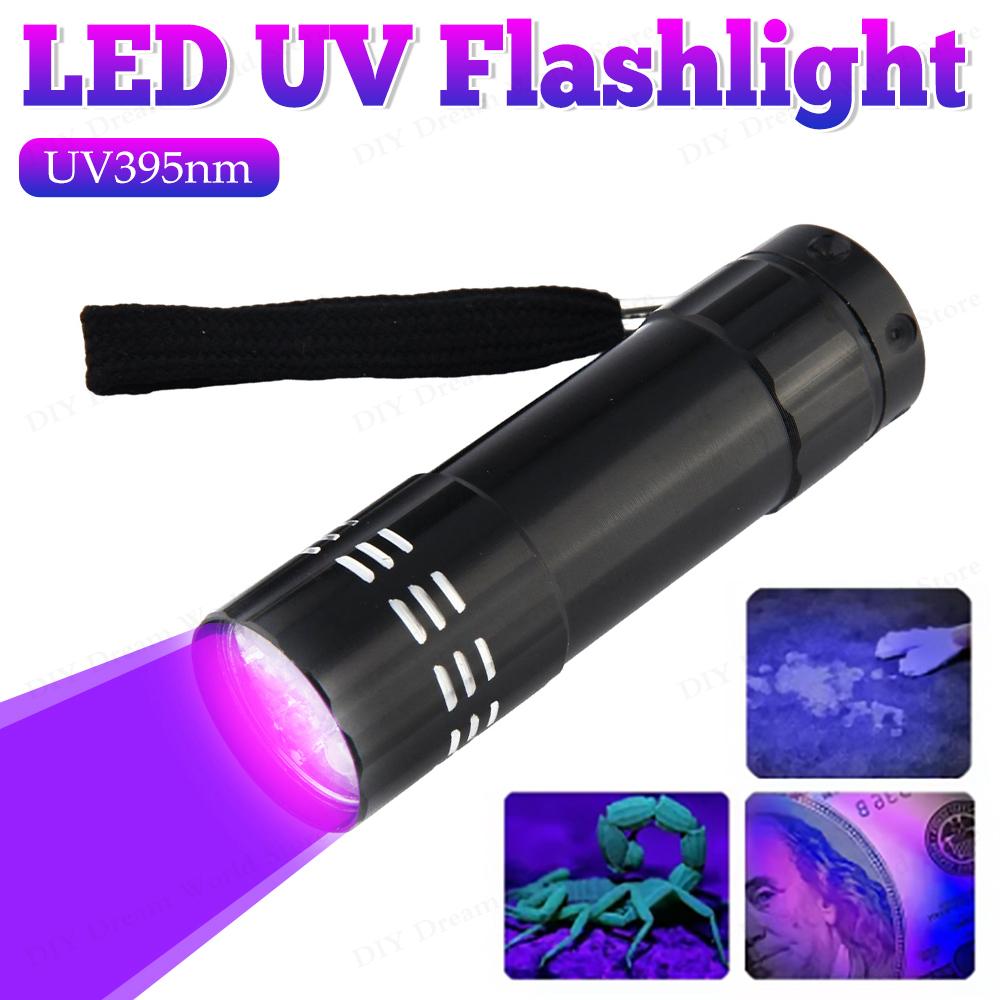 9 LED UV Flashlight Led Handheld Blacklight USB Nail Lamp Pet Stain Leakage Marker Money Scorpion Detection Lights for Hiking Ca