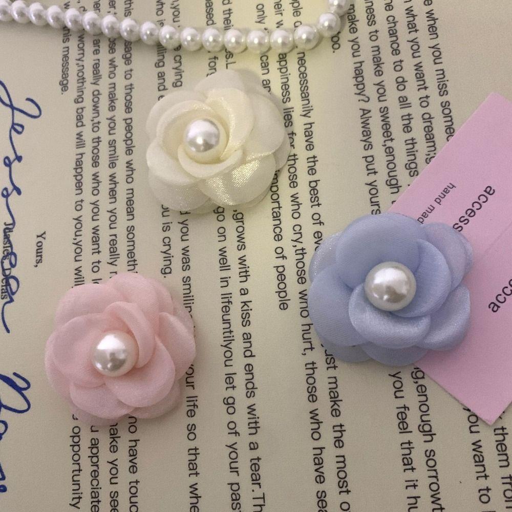 

20PCS Camellia Organza Artificial Flower 3D Cloth Applique Hairpin Cloth Patch Sewing белый