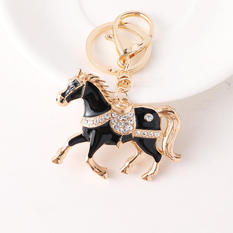 2026 New Horse Keychain Sparkling Crystal Metal Animal Pony Handbag Pendant Decoration Car Key Ring New Year Souvenir Gift