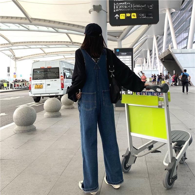 Women's Summer Jumpsuit High Waist Wide Leg Pants, Korean Version Loose Cool  Spring and Autumn Denim Overalls Retro Thin Suspender Jumpsuit Pants