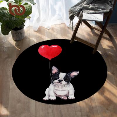 Bulldog Carpet Round Cartoon Soft Floor Mat Cute Dog Living Room Area Carpet Heart Shaped Game Balloon Mat Children's Room Mat