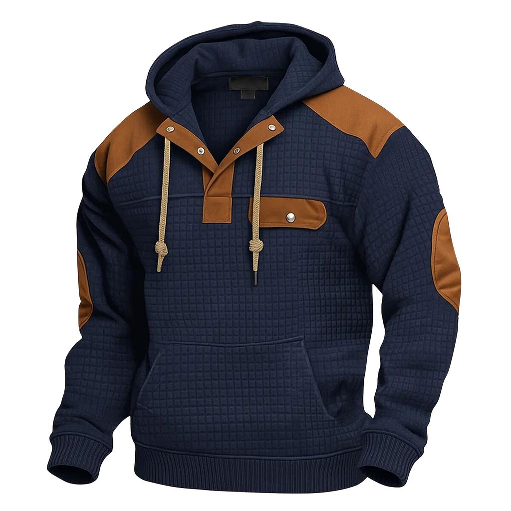 Men's Color Button-Down Collar Hoodie Men's Sports Plus Size Casual Sweatshirt