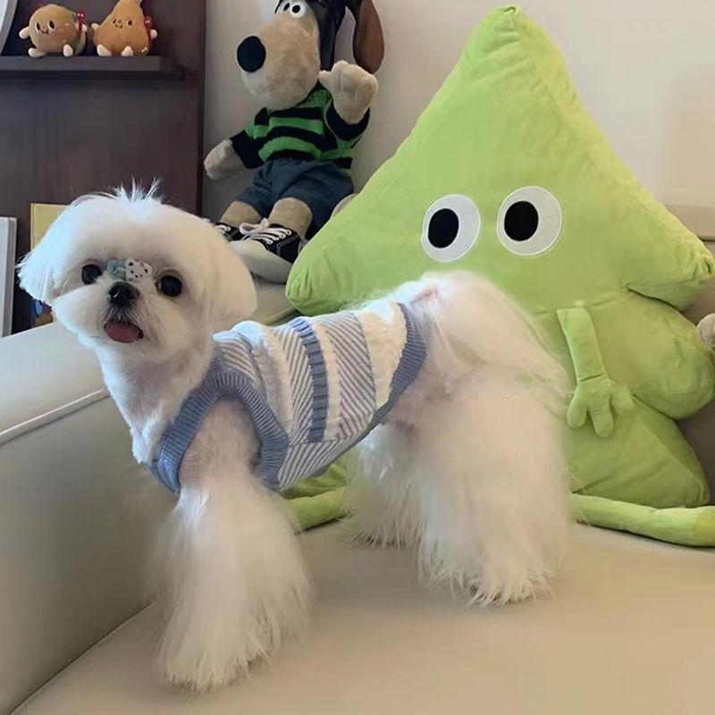 

Dog Striped Suspender Thickened Zisi Knitted Xishi Small Dog Cat Autumn and Winter XL bust 50cm about 10-6.5 kg синий