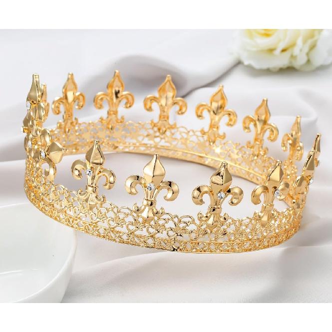 S SNUOY King Crown Full Round Crown Cake Topper Prom Party Hats Birthday Crown for Men