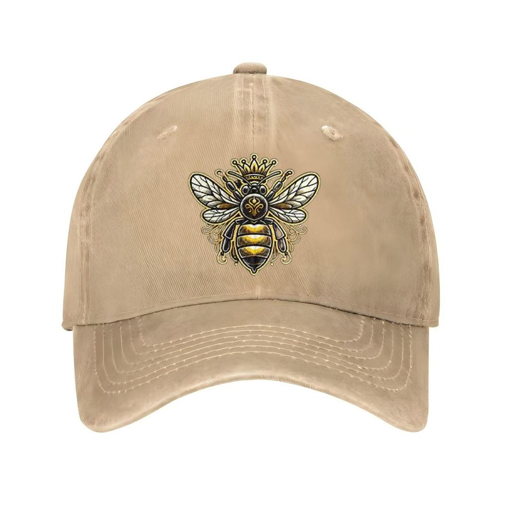 Bee Crown Print Baseball Cap Polyester Adjustable SixPanel Casual Distressed Sun Protection Hat