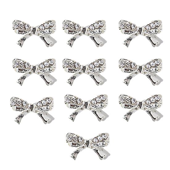 

10 шт., трехмерный сплав для нейл-арта, блестящий, непадающий, сверкающий, своими руками, мини-украшение для нейл-арта, серебряный бант, украшение для маникюрного салона H