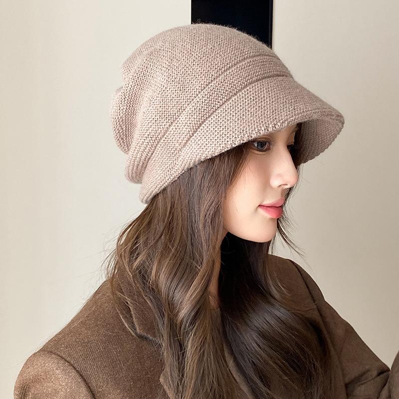 3-In-1 Bucket Hat Women's Autumn and Winter Warm Ear Protection Stacking Hat Big Head Circumference Fashionable Versatile Wool Hat