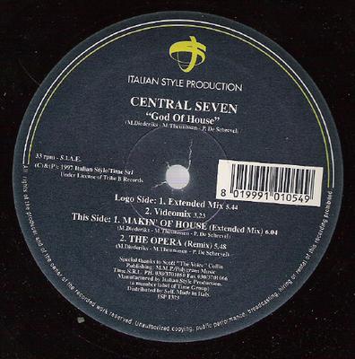 12inch Record CENTRAL SEVEN - God Of House ISP1373 Italian Style P 1997 Italy Dance & Electronica Used
