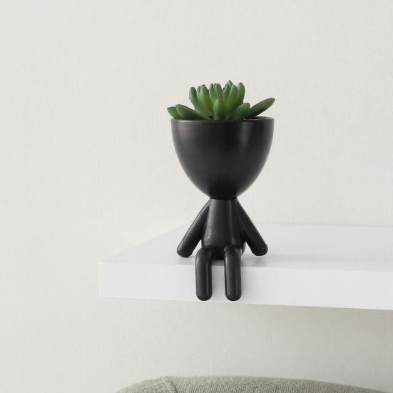 3D Printed Sitting Human Figure Succulents Planter, 2-in-1 Desktop Pot & Decor Ornament, Matte Finish One-Piece Craft, Compact Size for Small Green