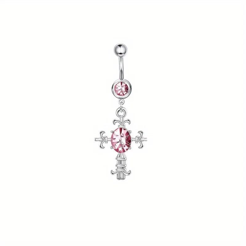 Bobisty 1Pc Stainless Steel Surgical Dangle Belly Button Rings for Women Curved Navel Barbell Body Piercing Fashion Jewelry