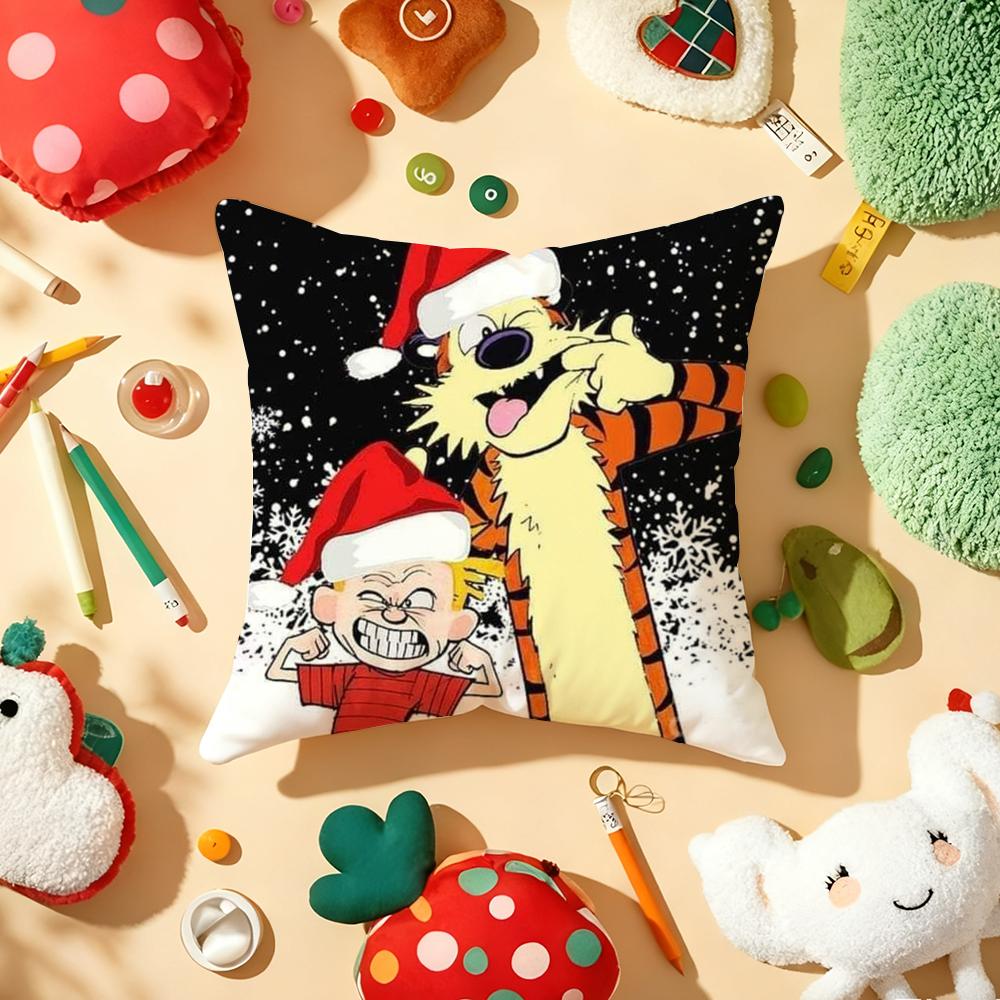 Comic C-Calvin And H-Hobbes Cushion Cover Plush Fabric Soft Double-Sided Printed Sofa Warm Winter Home Gift Pillow Cover