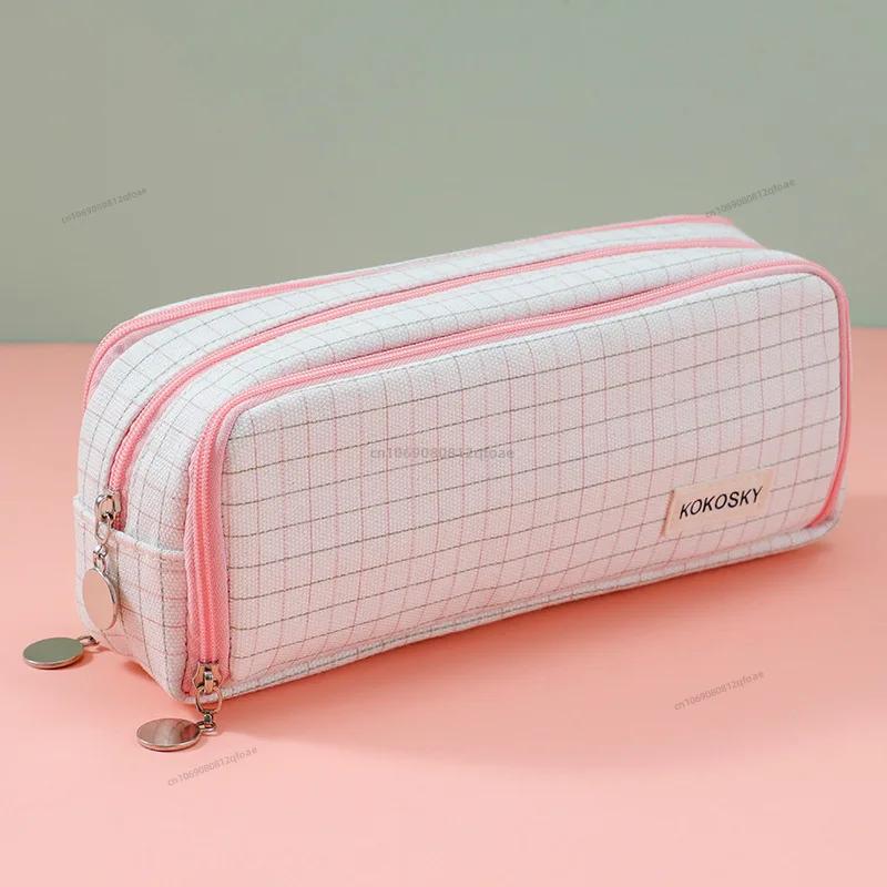 Estuche negro para lápices, gran espacio de almacenamiento, 2 compartimentos, bolsa de doble cara abierta, organizador de escritorio para estudiantes, útiles escolares