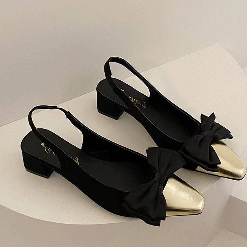 Bow Temperament High Heels Square Head Single Shoes 2025 Spring and Summer New with Skirt French Thick Heel Small Sandals Women