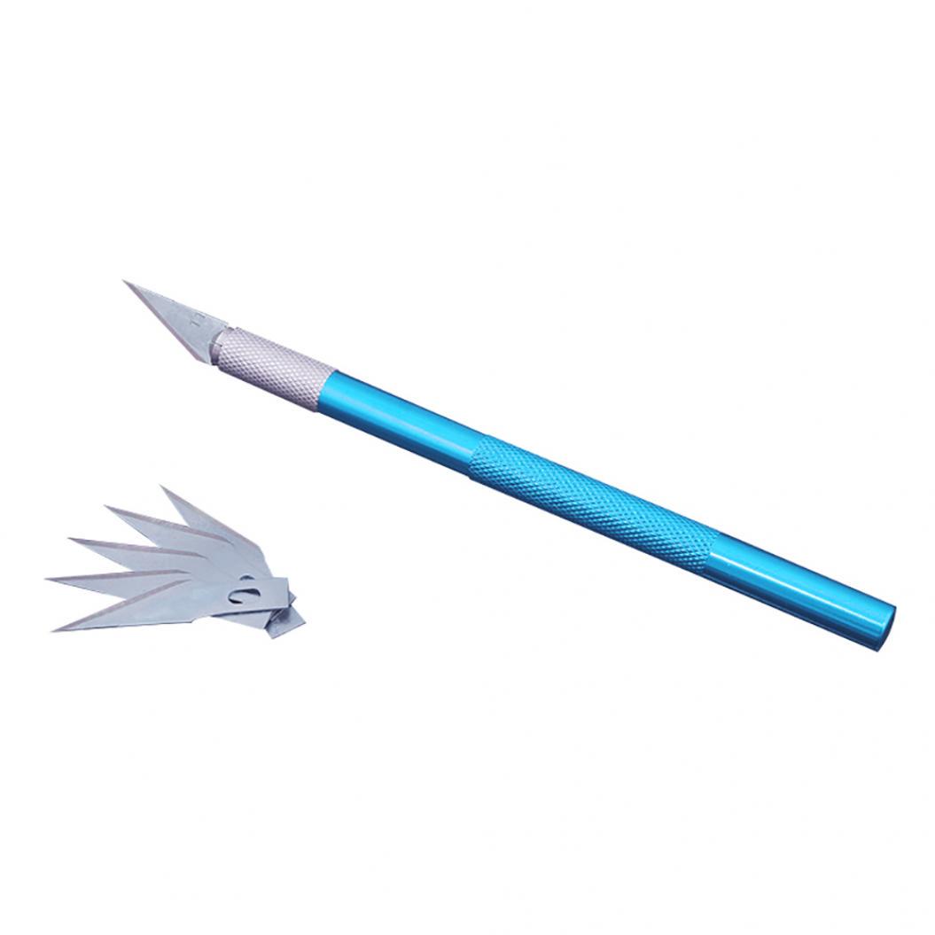 

Канцелярская алюминиевая ручка-скальпель для резки бумаги + 5 лезвий, общая длина: 14,5см синий