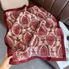 71Cm imitation silk small square scarf burgundy baroque pattern silk scarf versatile professional scarf spring and summer decorative scarf