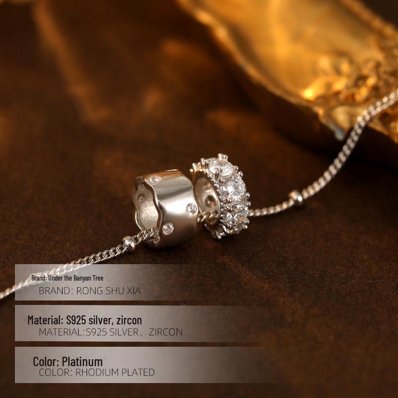 Banyan Tree S925 Silver Double Circle Diamond Necklace - Women's Luxury Clavicle Chain.