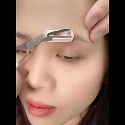 Feminino sobrancelha trimmer pente cílios cabelo tesoura ferramenta cortador