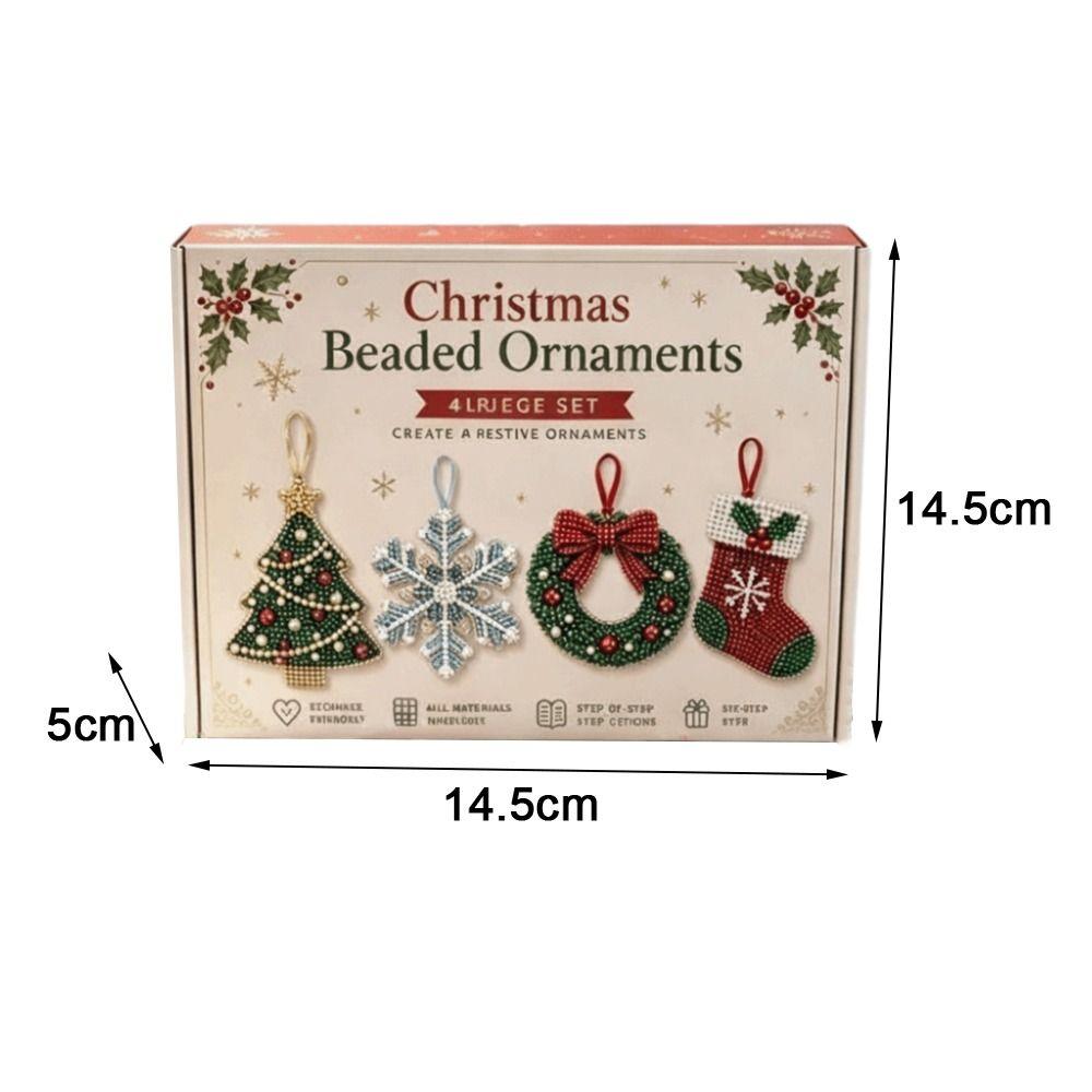 Christmas Themed Christmas Beaded Ornaments Kit 4-Piece Set Beading DIY Kit Christmas Decoration