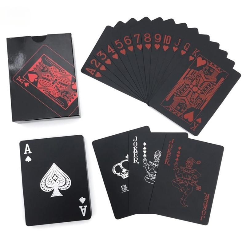 1 Sada Vodotěsná Čistě Černá Plastová Pokerová Stolní Hra Karta PVC Magická Hrací Karta