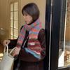 Thick Woolen Knitted Scarf Autumn Winter Rainbow Color Block Striped Versatile Anti-Cold Shoulder Wrap Scarf