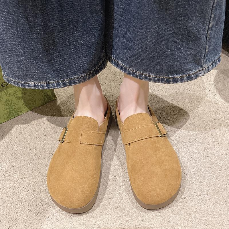 

Retro thick-soled versatile bag head half slippers women s 2025 autumn new fashionable soft-soled comfortable non-slip slippers 35