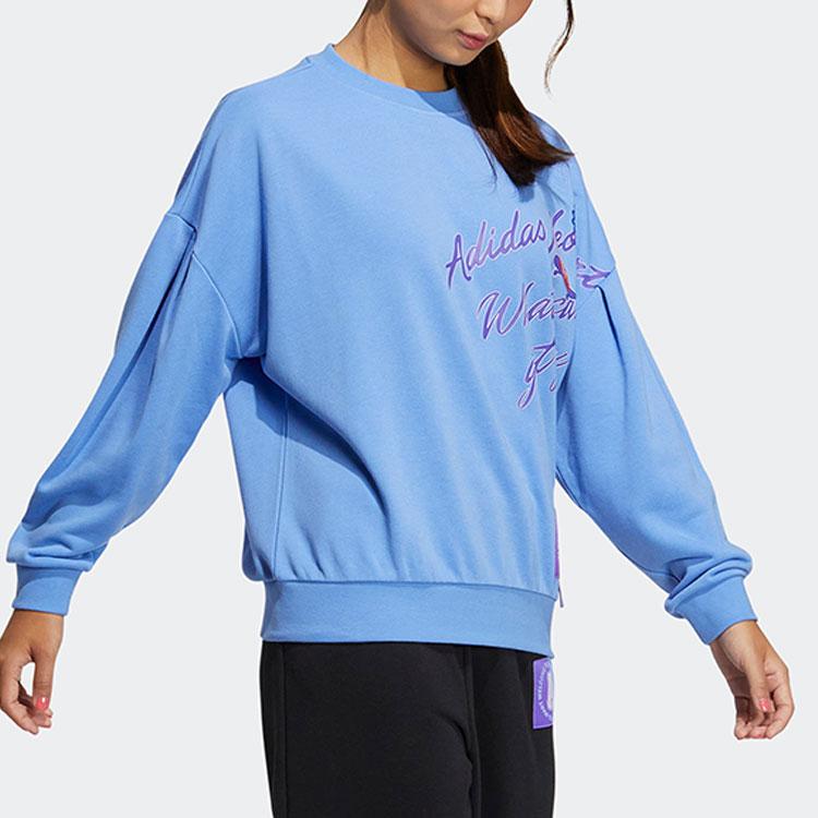 Adidas Neo Alphabet Print Sports Long Sleeve Crew Neck Sweatshirt Women Tops Blue IA6772