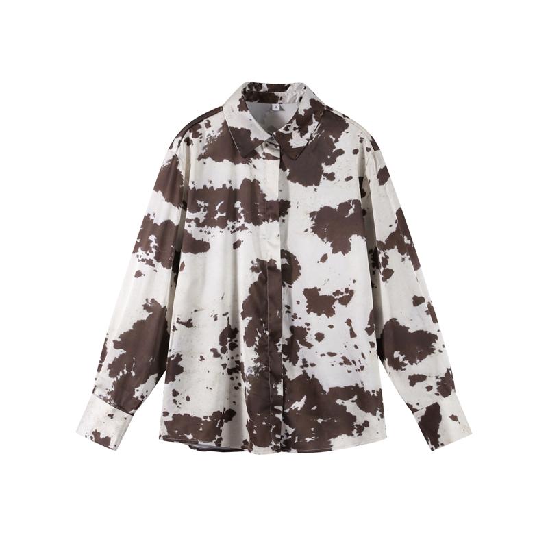 

Напечатанная атласная рубашка женская поло с воротником-поло, однобортная, с длинным рукавом, повседневные блузки для поездок на работу, для офиса, для леди, весна-лето L