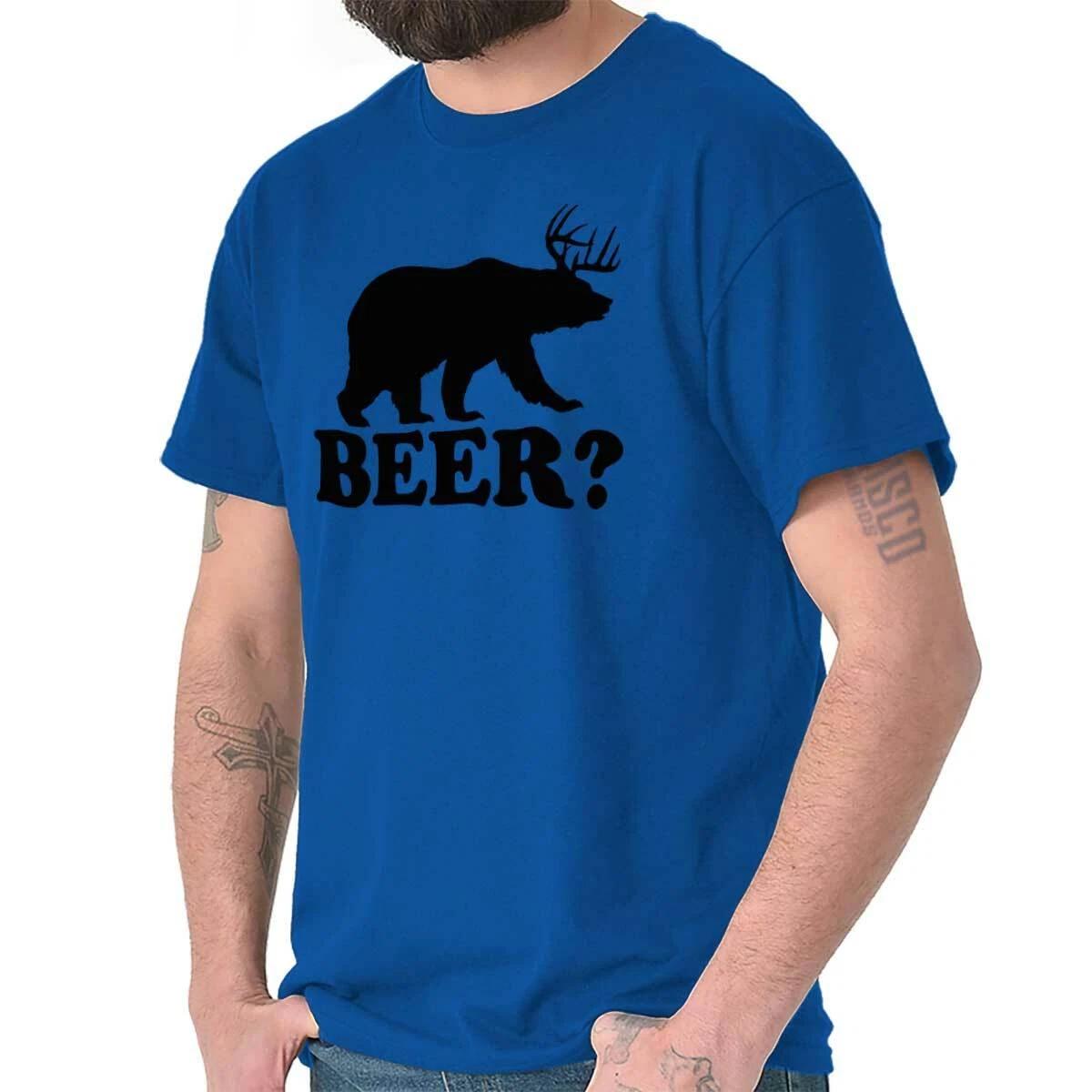 Funny Drinking Humor Beer Bear Deer Joke Womens or Mens Crewneck T Shirt Tee S