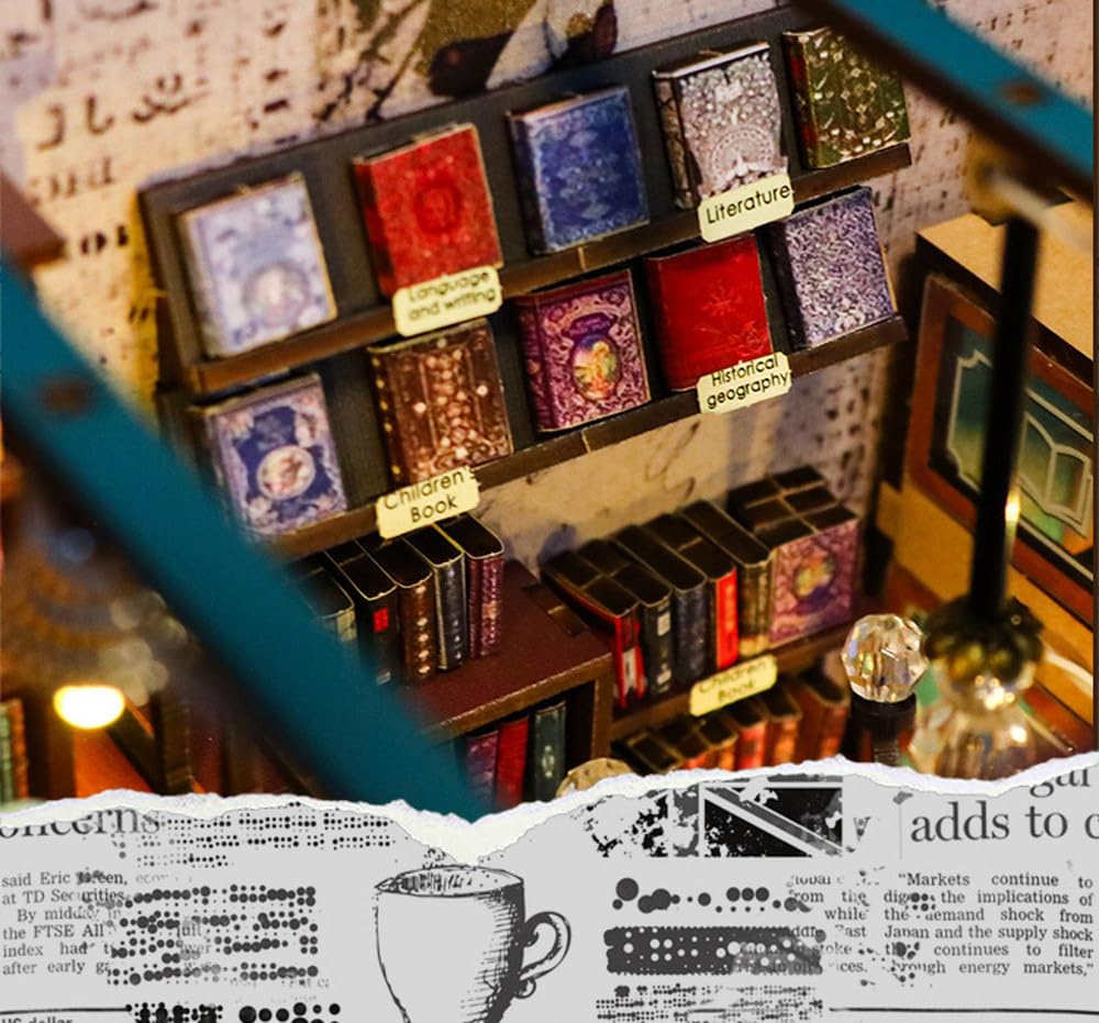 Moin moin Puppenhaus Miniatur Handgefertigtes Bausatz Set Buchförmig Buchhandlung Papierbasteln Buchstützen [Englische Anleitung] Stadt im Buch Blau Wunderschön