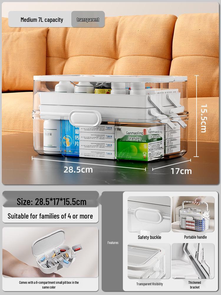Large Capacity Family Medicine Box with Multi-Layer First Aid Storage for Household and Children
