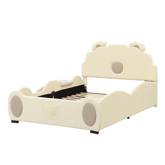 Bear Bed Shape Cartoon with Slide Ladder Ergonomic Design Strong Girl Load Bearing Wood Slat Support Bedroom Furniture