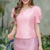 ZANZEA Womens Summer Casual Short Sleeve Satin Blouse
