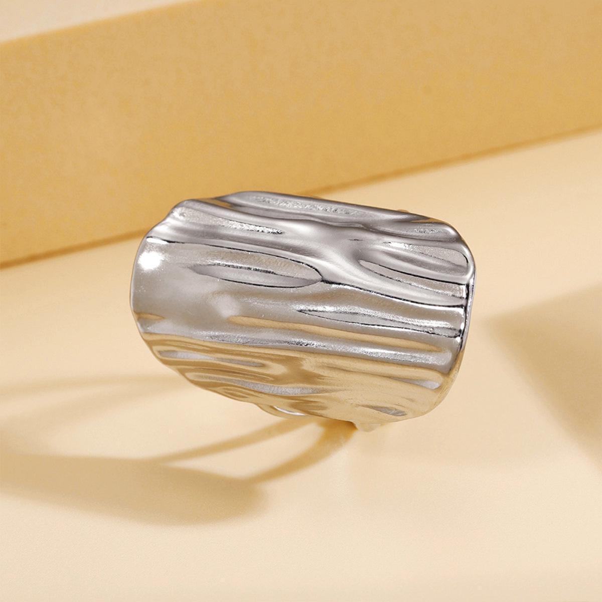 Exaggerated Geometric Stainless Steel Cross Ring - Wide Band, Unisex, Adjustable