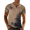 Men's Summer Sailing Pattern Short Sleeve Top With Collar Pocket Half Sleeve T-shirt