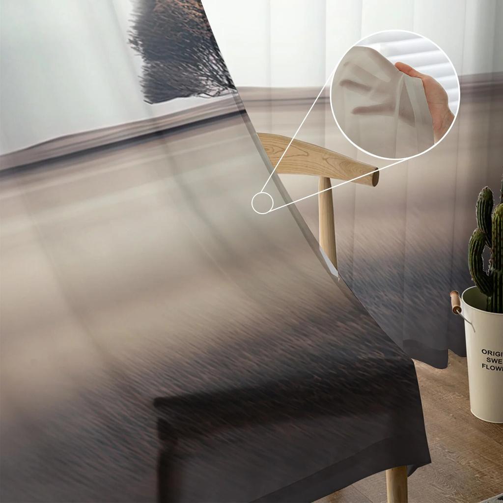 Baum-Grasland-Vorhänge für Wohnzimmer, Schlafzimmer, Tüll-Vorhang für Küche, Voile-Vorhang, Blindpaneele