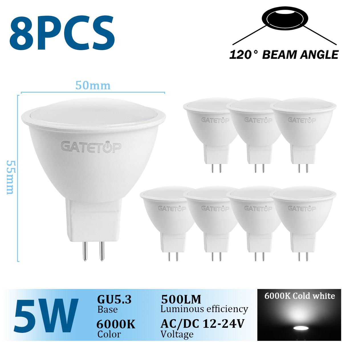 

8pcs AC DC 12V 24V LED Bulb Spotlight MR16 GU5.3 Base 5W 500lm Bombillas Spot Light Replace 50W Halogen Lamp Living Room 5W&AC DC 12-24V
