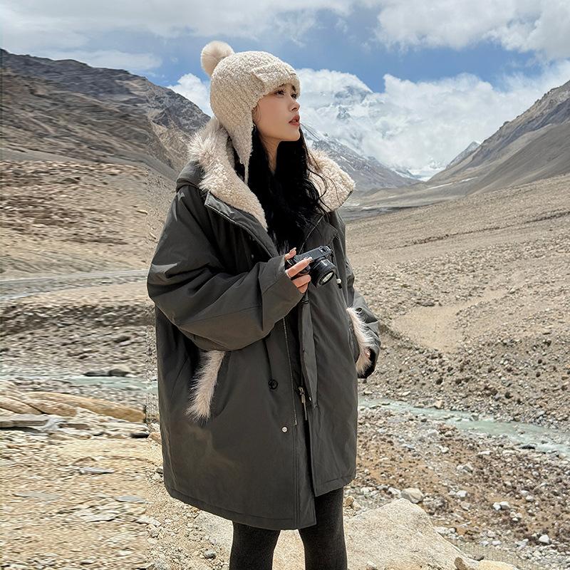 

Утепленное хлопковое пальто средней длины из овечьего бархата для осени и зимы XL