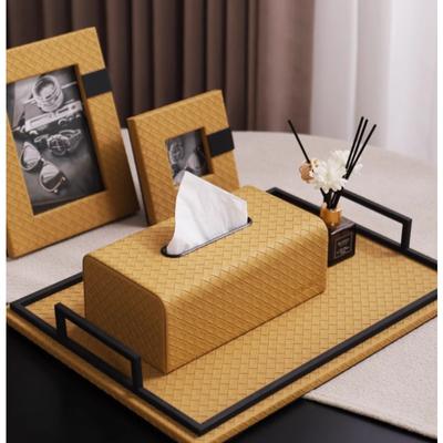 Luxury Woven Leather Tissue Box Tabletop Decor for El Lobby Living Room Coffee Table Organizer with Premium Craftsmanship