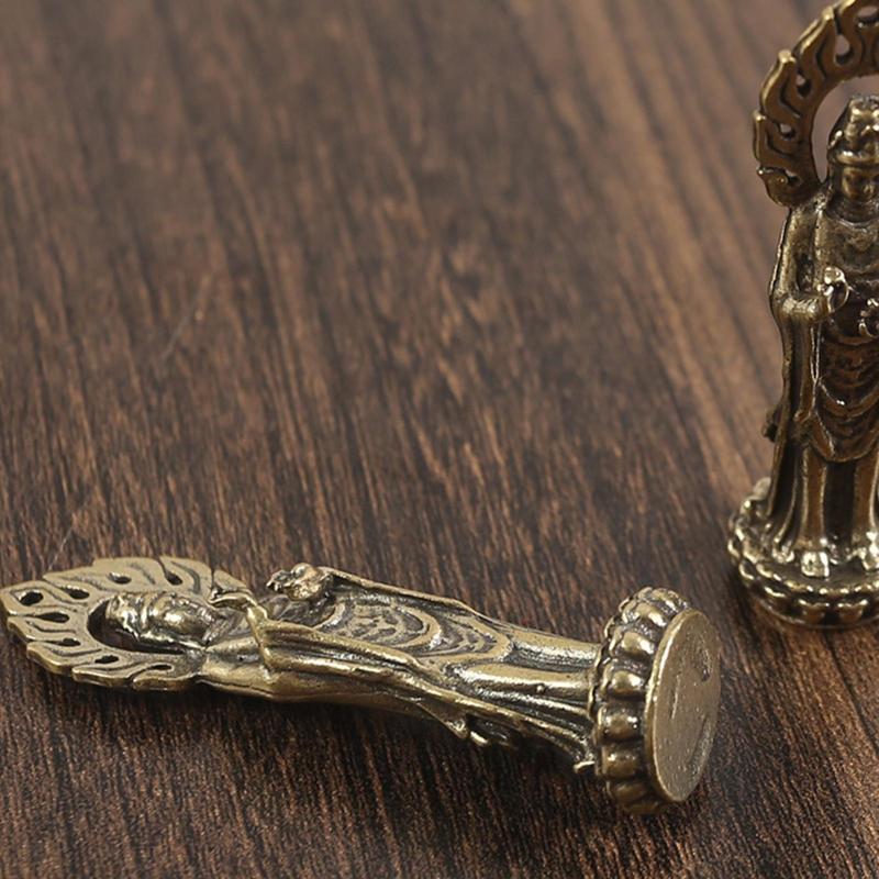 Mini Guan Yin Statue Ornament Pure Copper Buddha Figurines Miniatures Home Decoration Accessories Crafts Collections