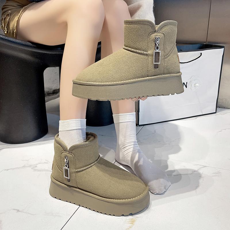 Fashion Women's Boots 2024 New Solid Color Thick-soled Hot-selling Shoes for Women Boots Winter Round-toe Plush Warm Short Snow Boots