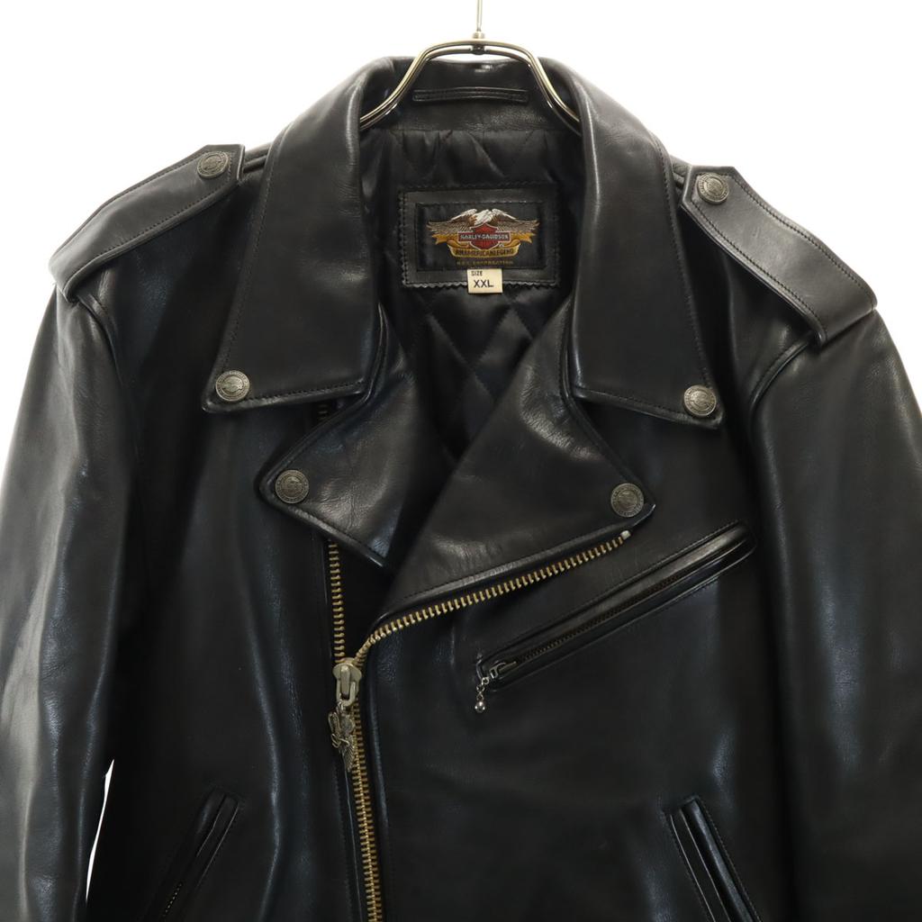 HARLEY DAVIDSON 90s Old leather Double riders jacket XXL black Big Size Men's Used