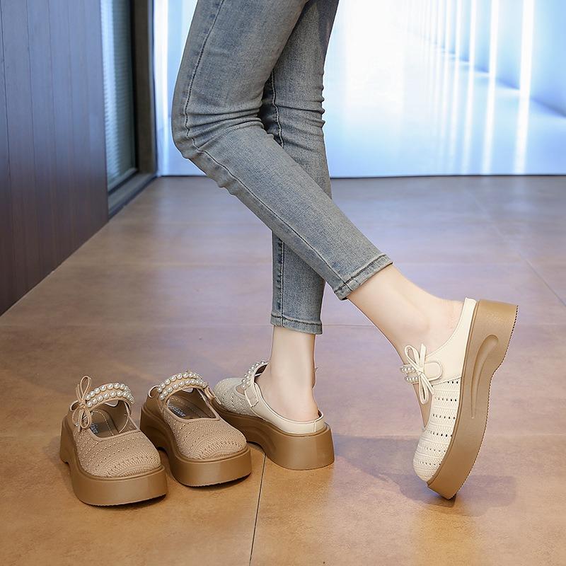 Thick-bottomed bag head half slippers for women, new spring and summer one-pedal woven cool slippers