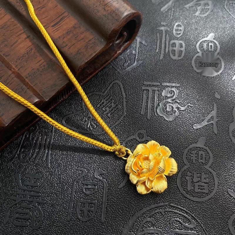Gold Court Style Peony Flower Pendant Necklace - Chinese Trend