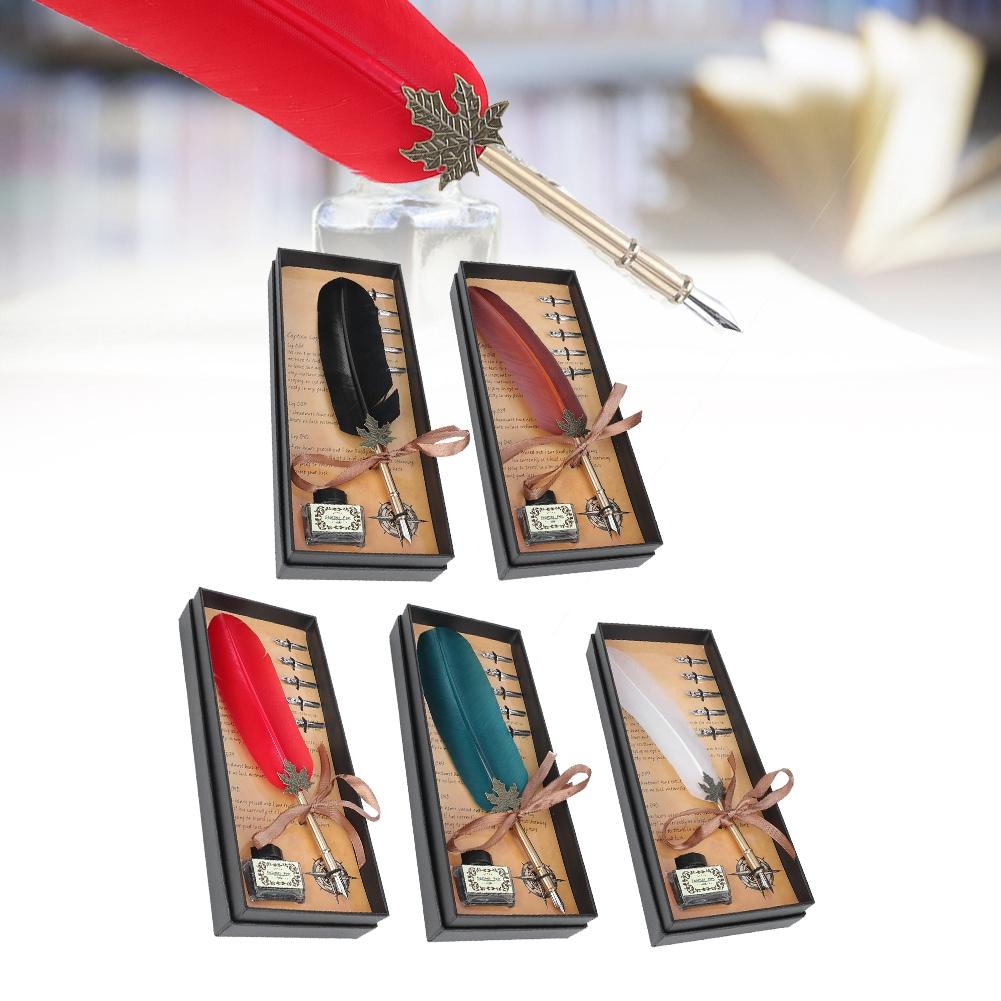 Retro Metal Pen Tube Stainless Steel Nibs Dip Writing Pen Student Gift with Packing Box