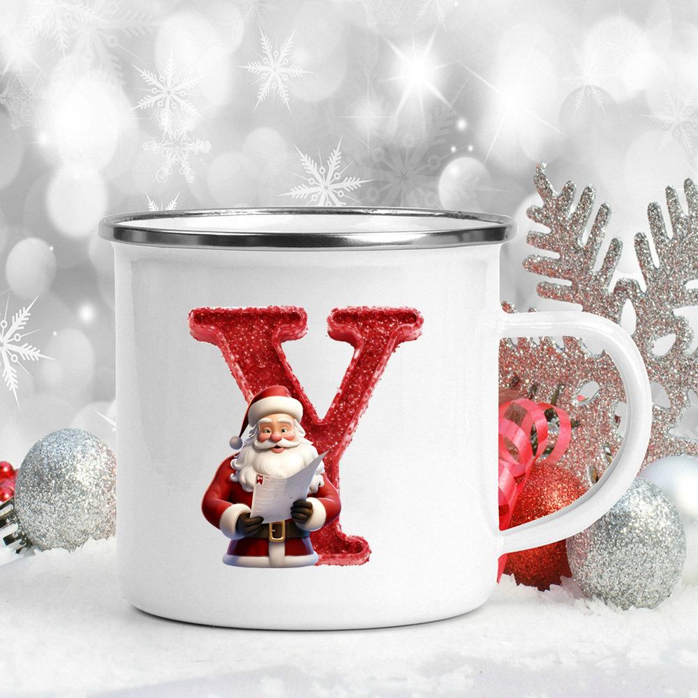 26 Letter Santa Claus Printed Enamel Cup Milk Juiice Coffee Cup Mug Best Christmas Gift For Family Friends
