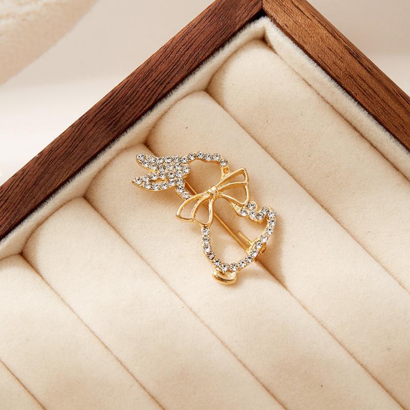1Pc Cute Creative Bow Rabbit Brooch Hollow Water Diamond Animal Pin Charm Sweet Jewelry Accessories Party Birthday Festival Gift