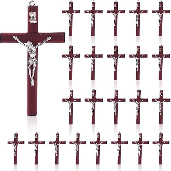 SHAOQINLIN 24 Pieces Crucifix Wall Cross, 4.7 Inch Wooden Wall Hanging Cross Wall Decor Home Decor